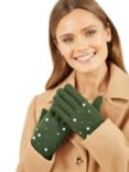 Yumi Knitted Embellished Gloves, Green