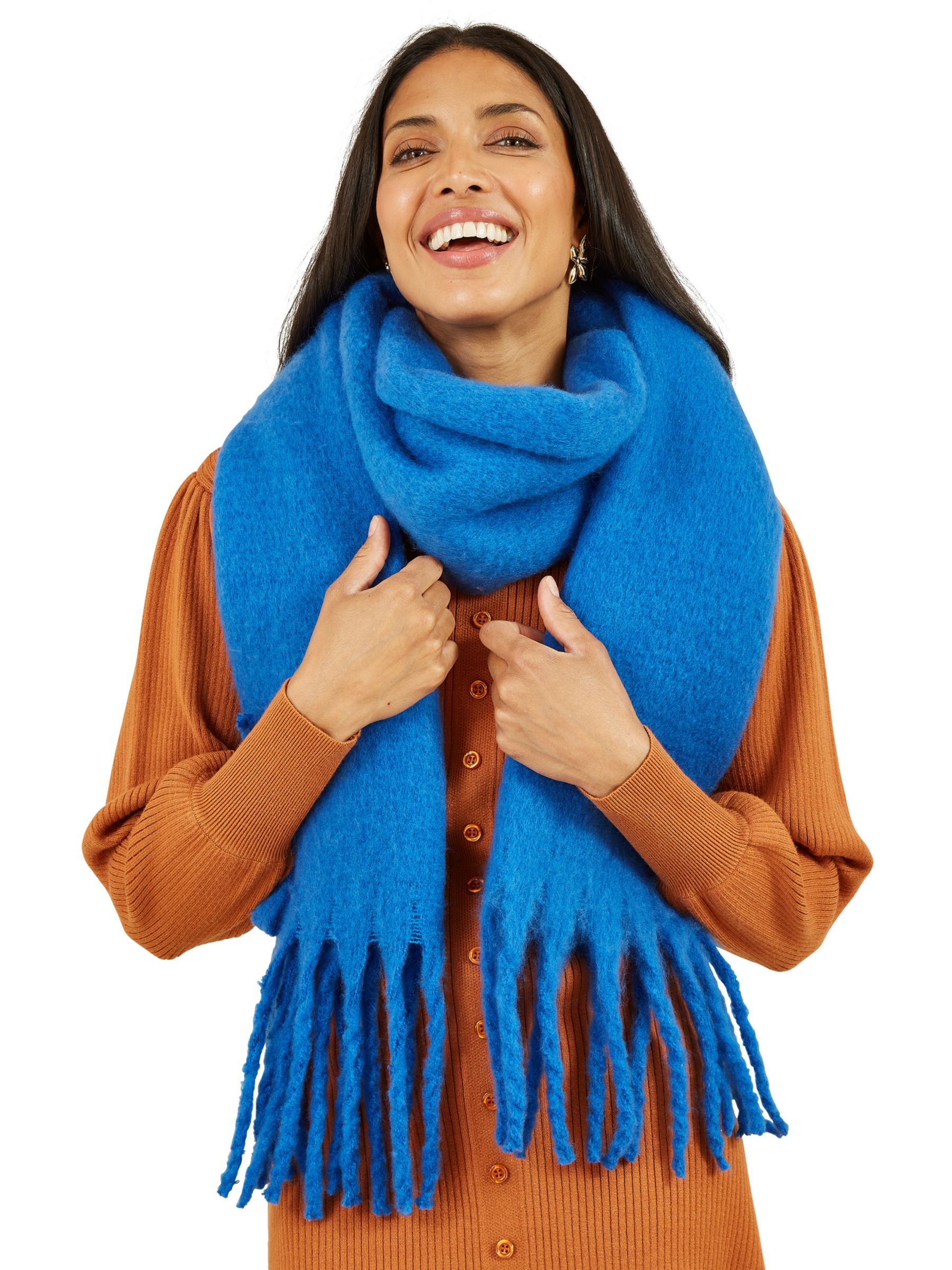 Yumi Soft Touch Large Tassle Scarf, Blue at John Lewis & Partners