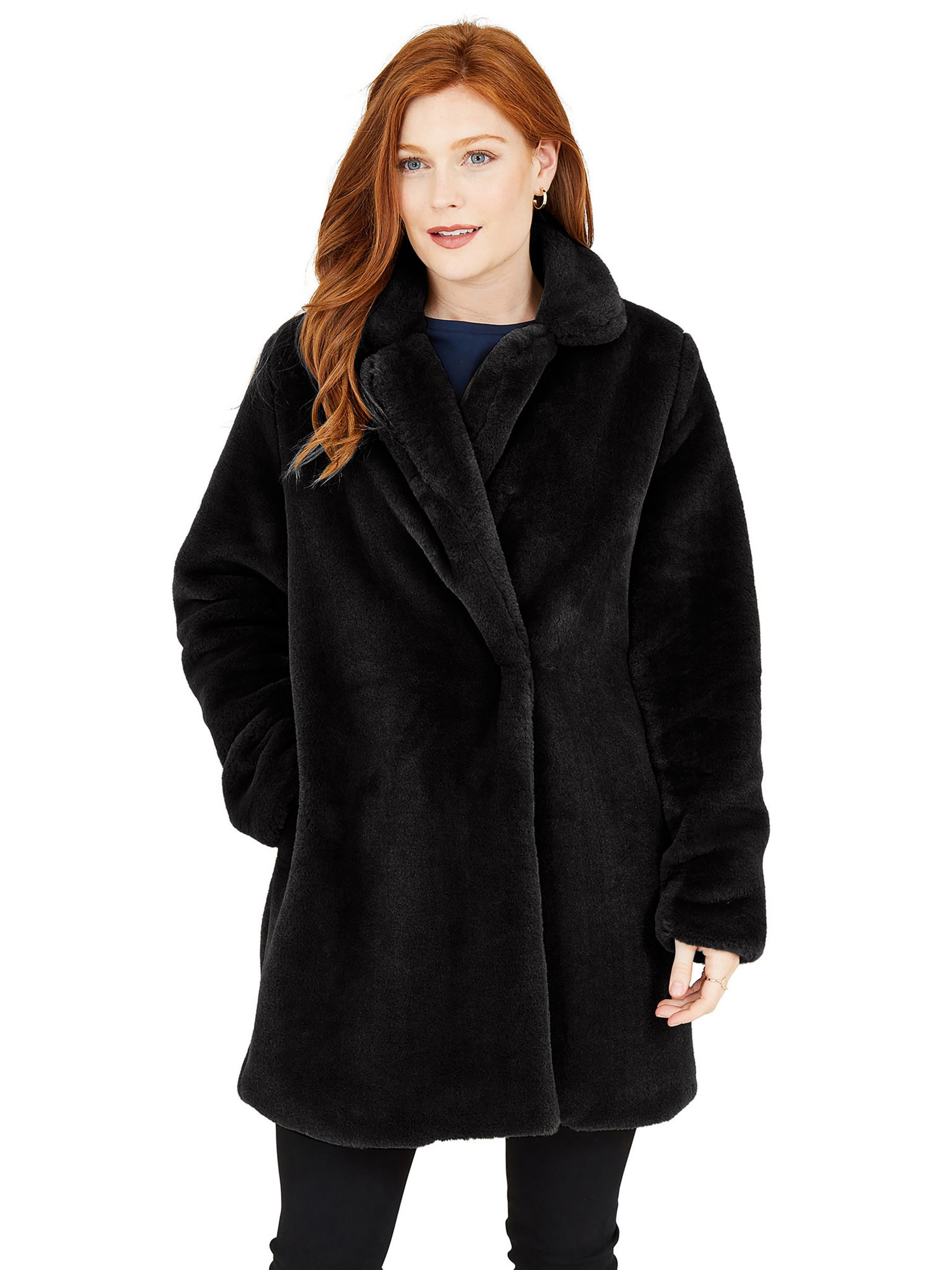 Yumi Faux Fur Coat, Black