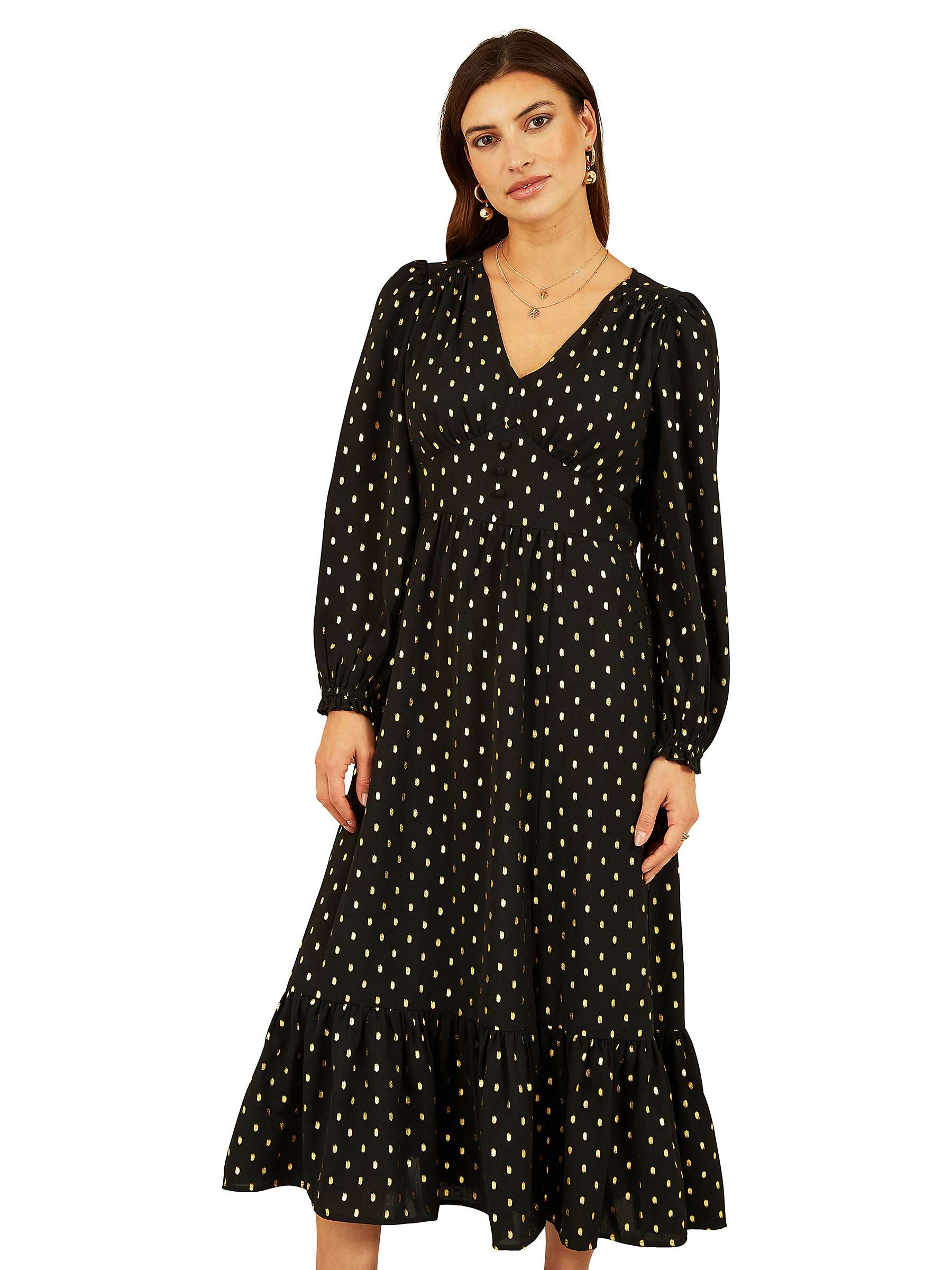 Buy Yumi Foil Print Midi Dress, Black Online at johnlewis.com