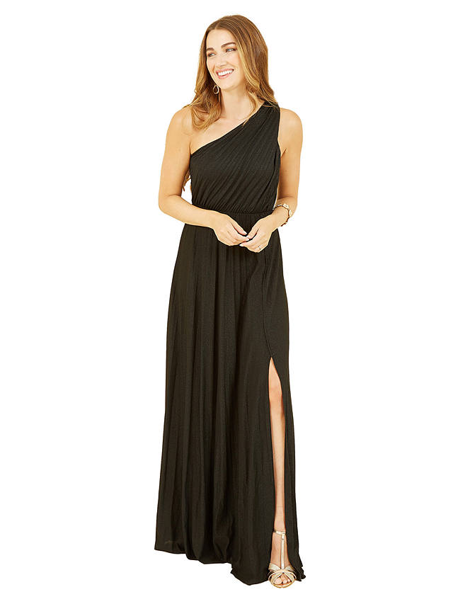 Yumi Shimmer Pleated Split Hem Maxi Dress, Black