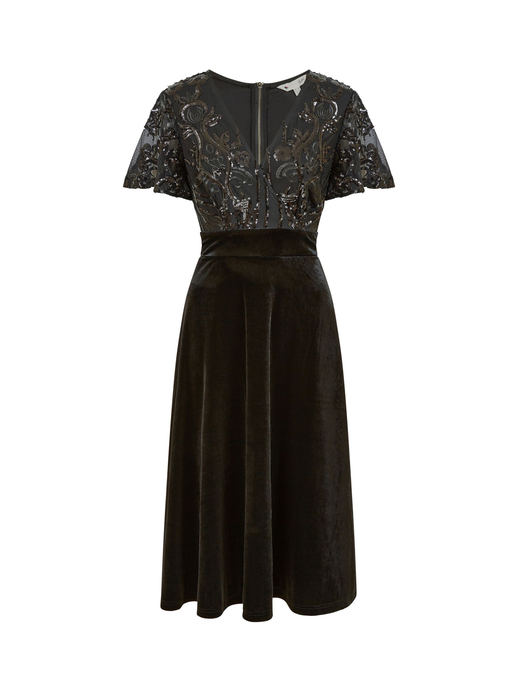 Yumi Embellished Velvet Midi Dress, Black at John Lewis & Partners