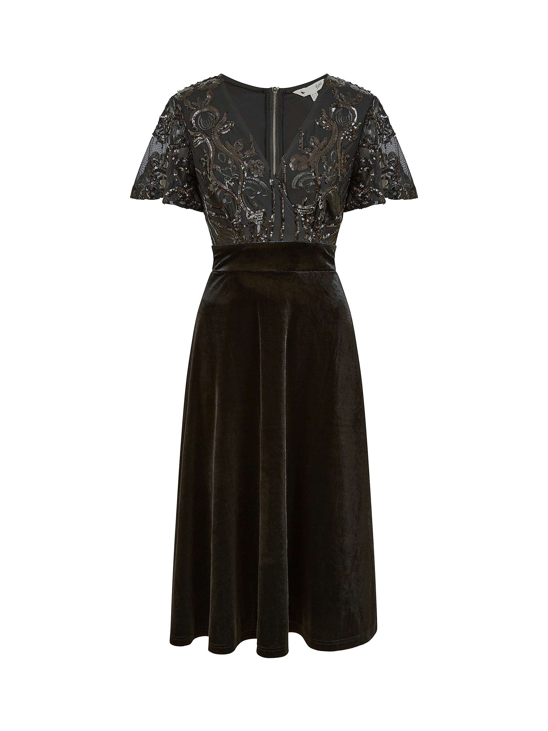 Yumi Embellished Velvet Midi Dress, Black at John Lewis & Partners
