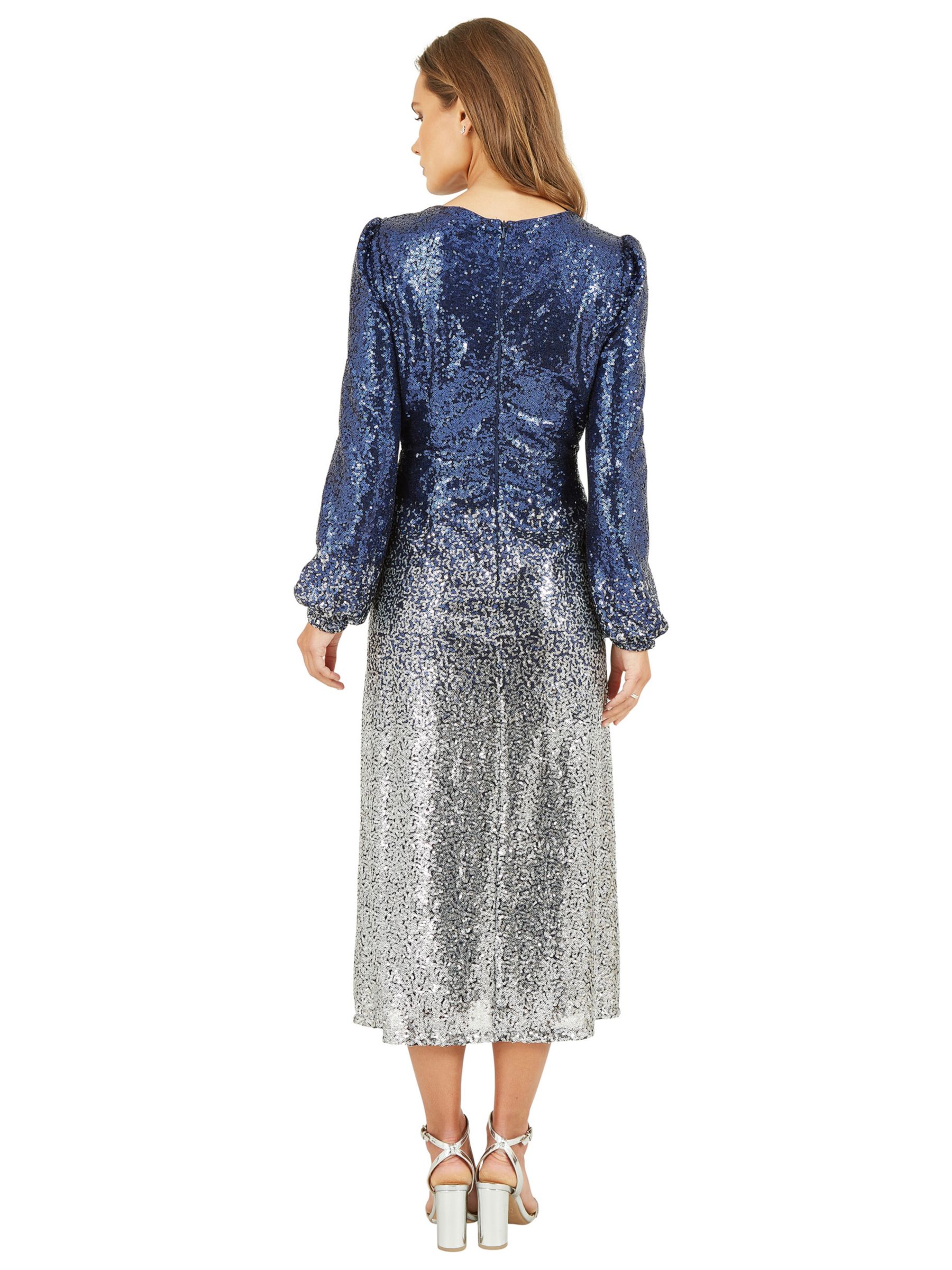 Yumi Sequin Ombre Long Sleeve Midi Dress, Navy/Silver at John Lewis ...
