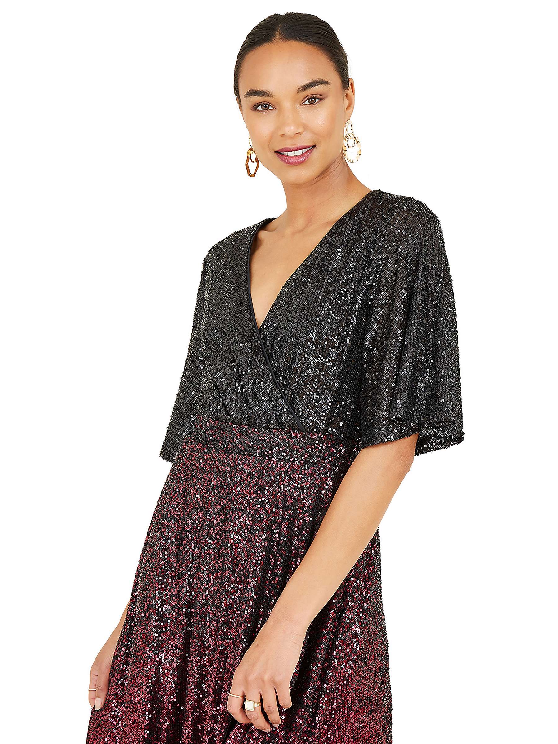 Yumi Sequin Ombre Wrap Midi Dress, Red/Black at John Lewis & Partners