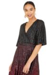 Yumi Sequin Ombre Wrap Midi Dress, Red/Black