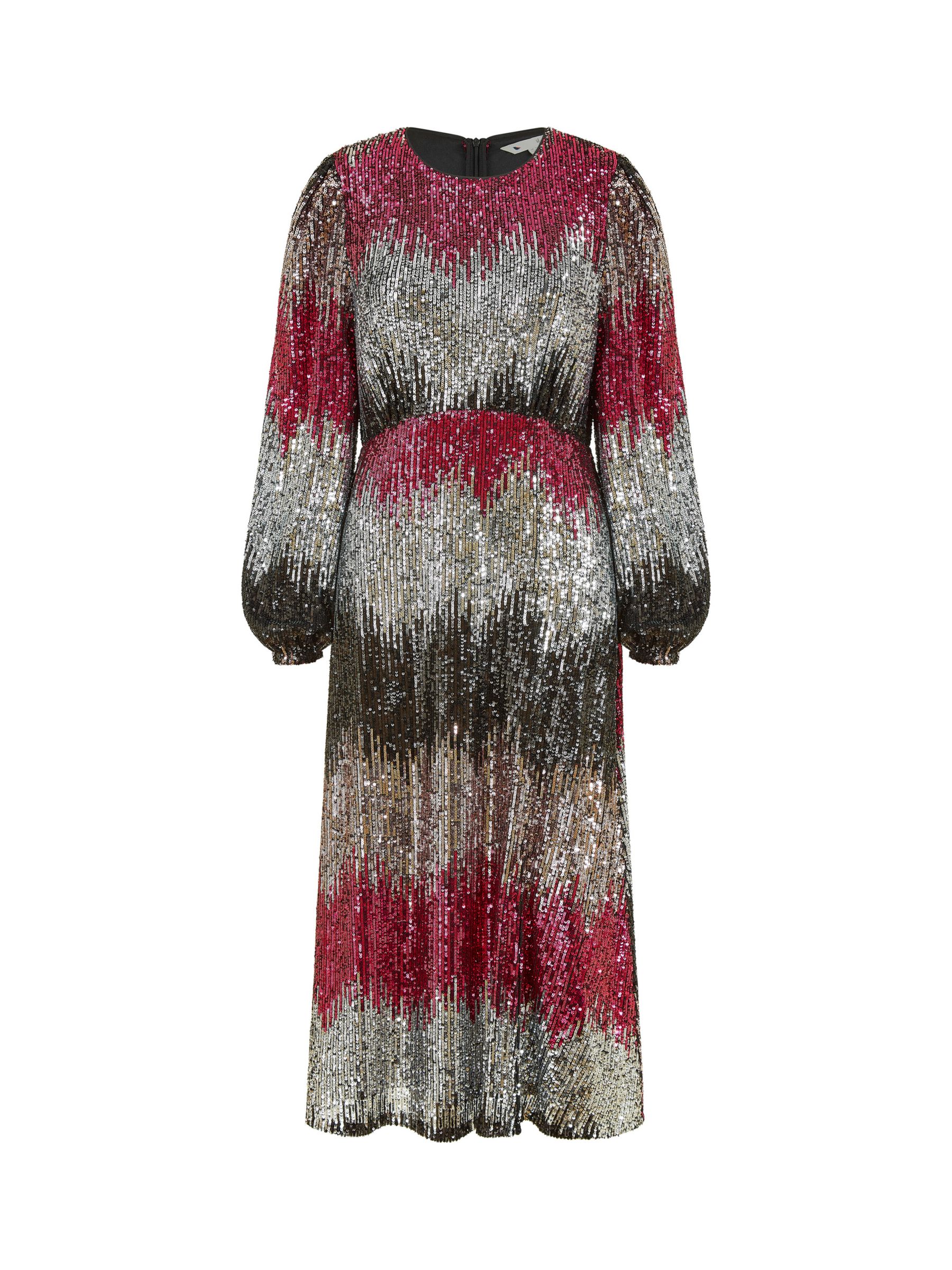 Yumi Sequin Ombre Long Sleeve Midi Dress, Multi, 10