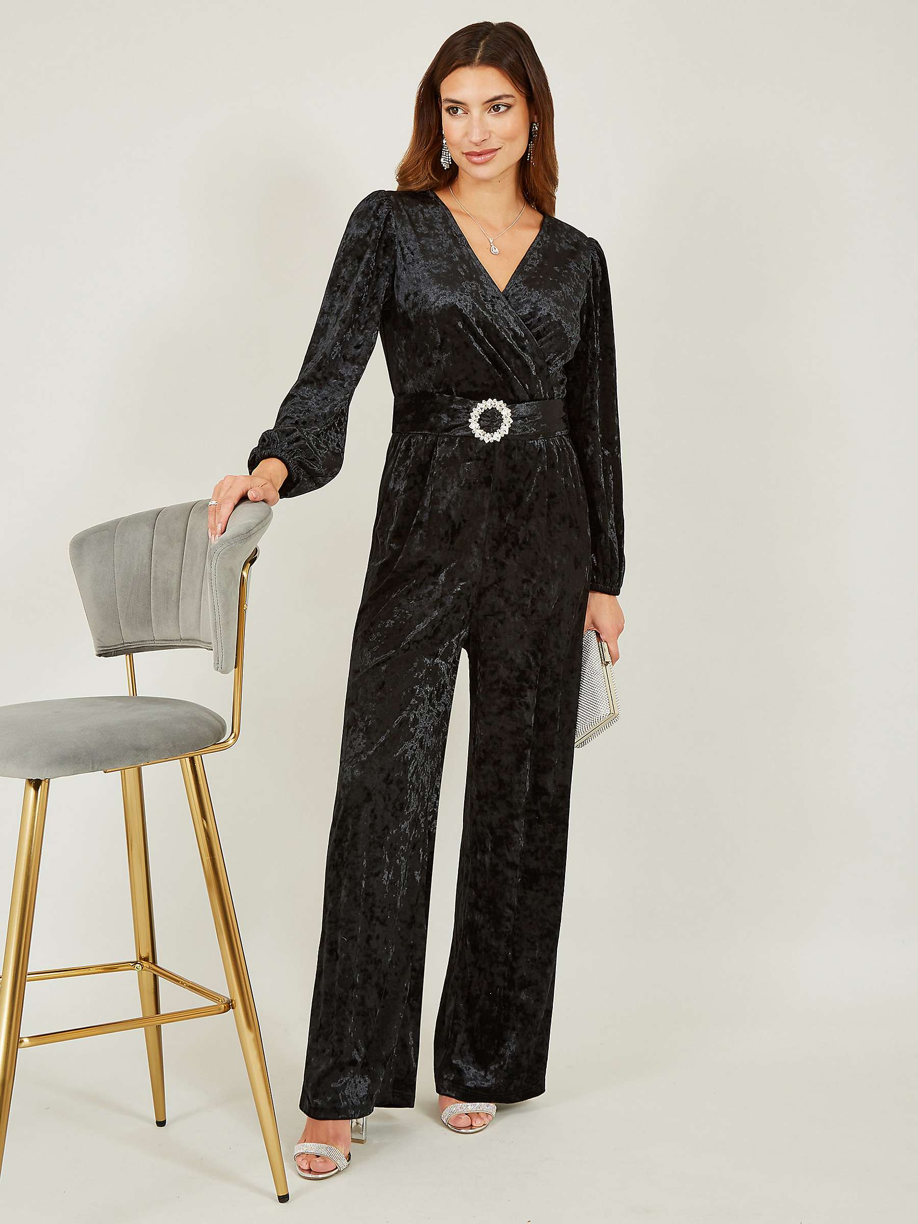 Buy Yumi Velvet Long sleeve Jumpsuit, Black Online at johnlewis.com