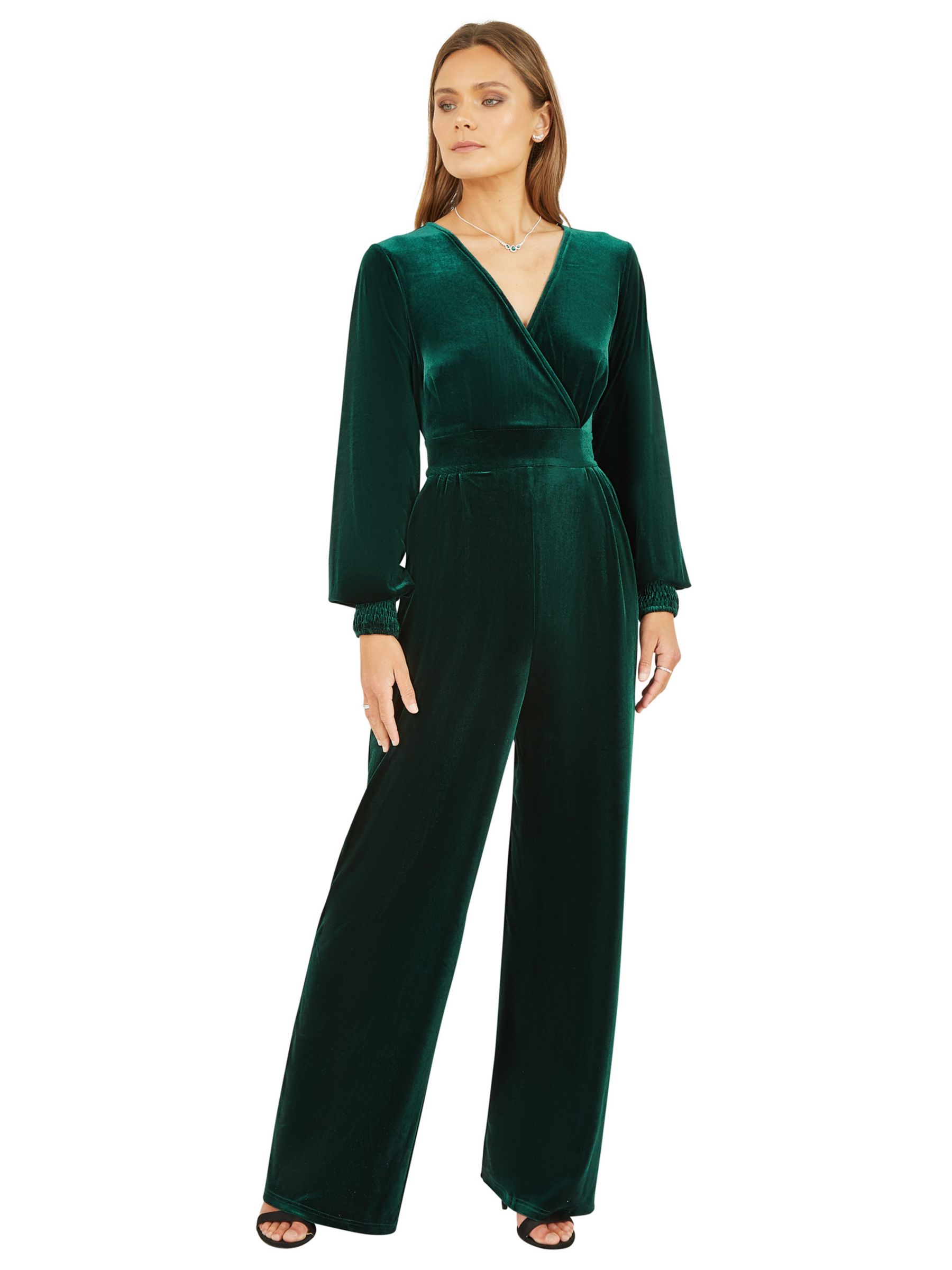 Yumi Velvet Long sleeve Jumpsuit, Green at John Lewis & Partners