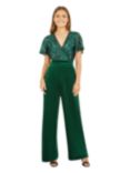 Yumi Sequin Embellished Velvet Jumpsuit, Green
