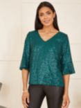 Yumi Sequin Relaxed Fit Top, Green