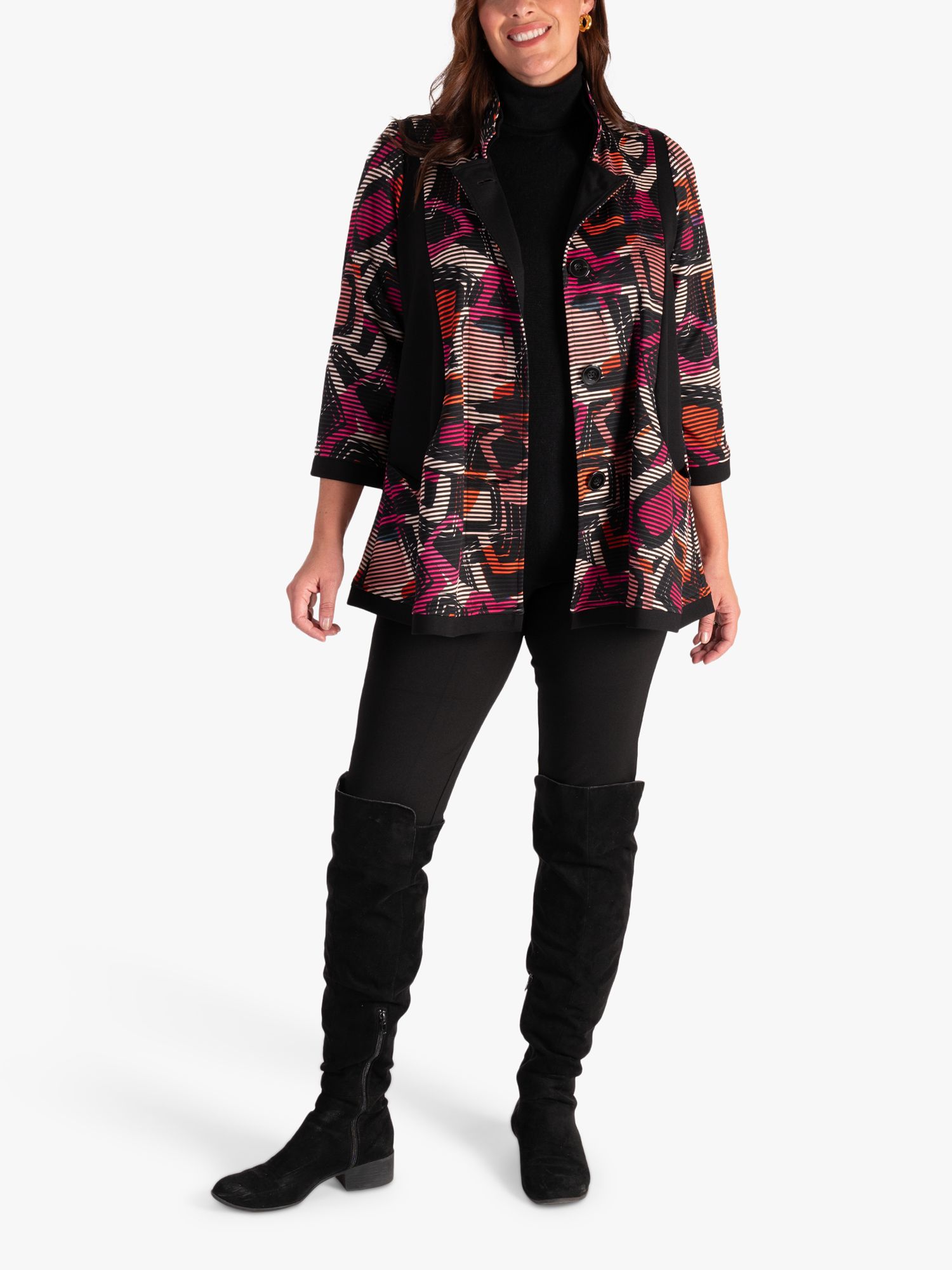 Buy chesca Abstract Geometric Print Contrast Panels Jacket, Black/Peony Online at johnlewis.com