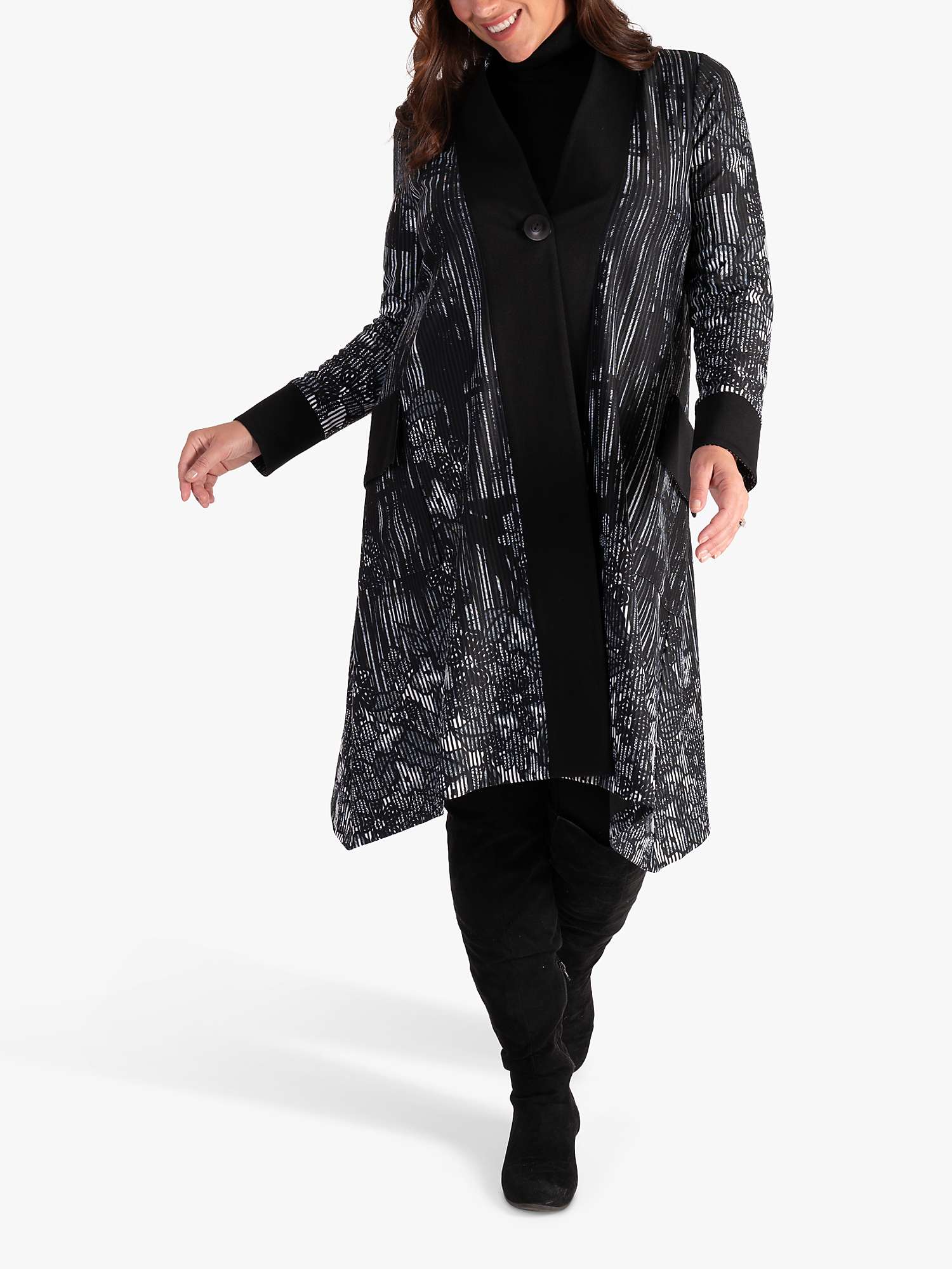 Buy chesca Abstract Floral Print Ribbed Coat, Black/White Online at johnlewis.com