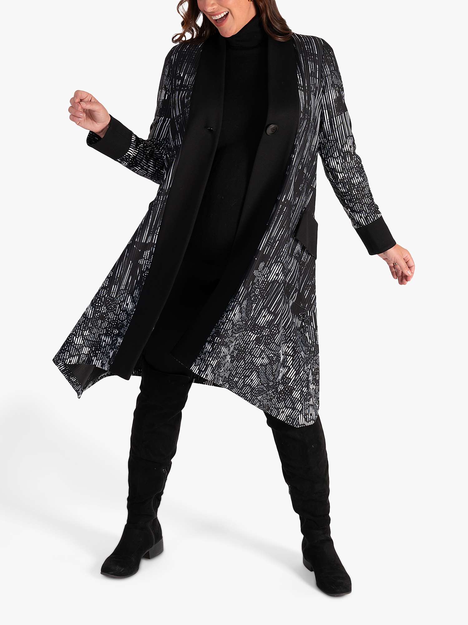 Buy chesca Abstract Floral Print Ribbed Coat, Black/White Online at johnlewis.com