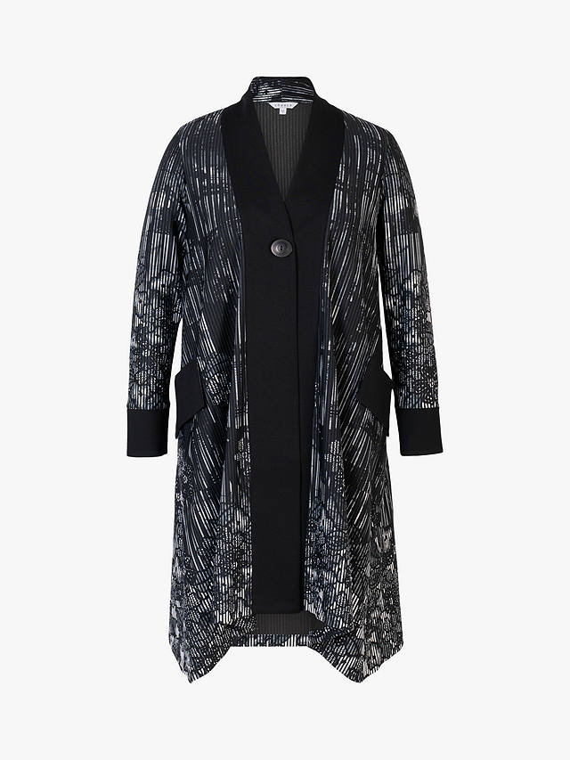chesca Abstract Floral Print Ribbed Coat, Black/White