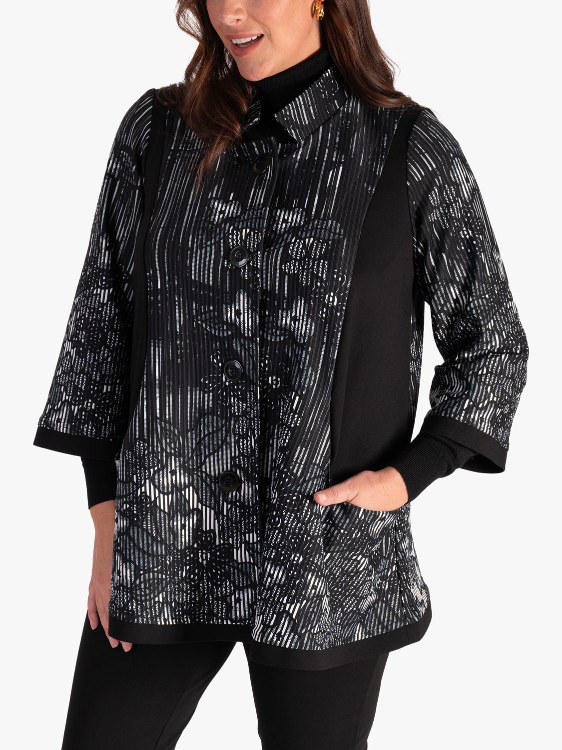 Buy chesca Abstract Floral Print Contrast Panels Jacket, Black/White Online at johnlewis.com