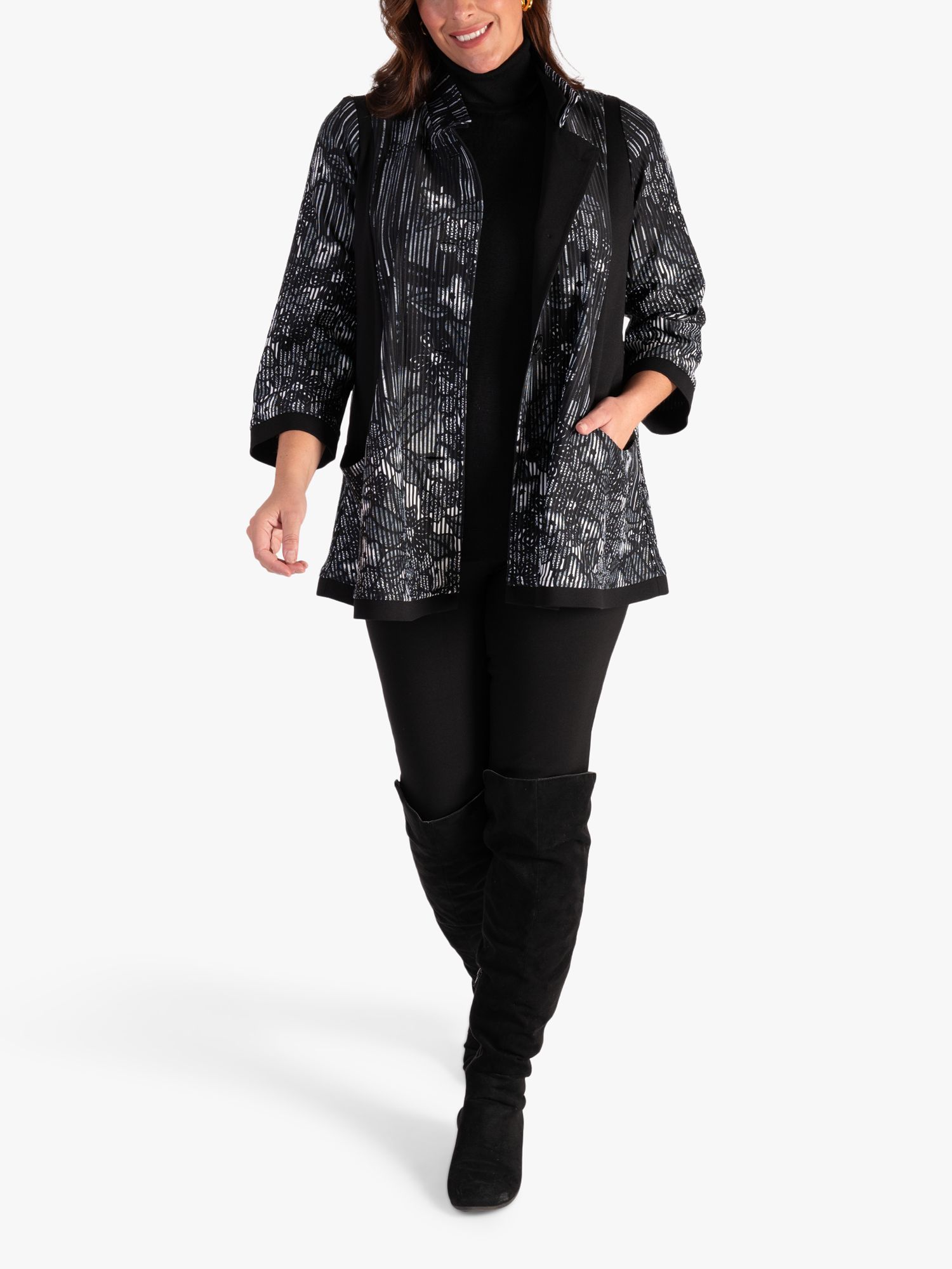 Buy chesca Abstract Floral Print Contrast Panels Jacket, Black/White Online at johnlewis.com