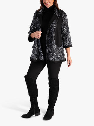 chesca Abstract Floral Print Contrast Panels Jacket, Black/White