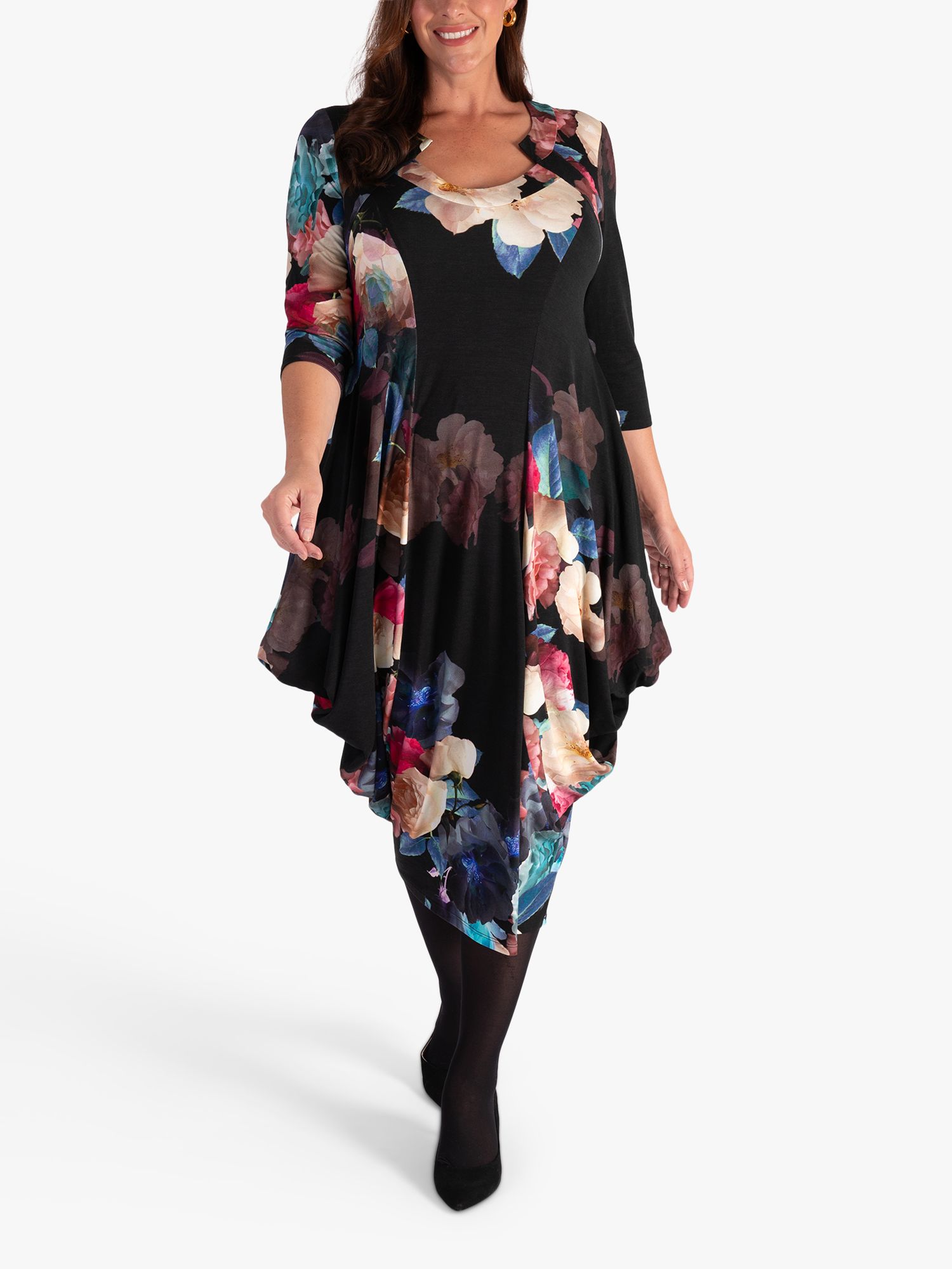 Chesca Melody Rose Print Draped Jersey Dress, Black/Multi