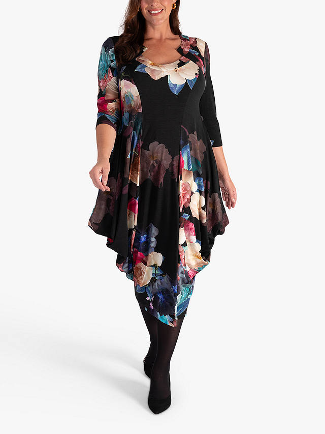 chesca Melody Rose Print Draped Jersey Dress, Black/Multi
