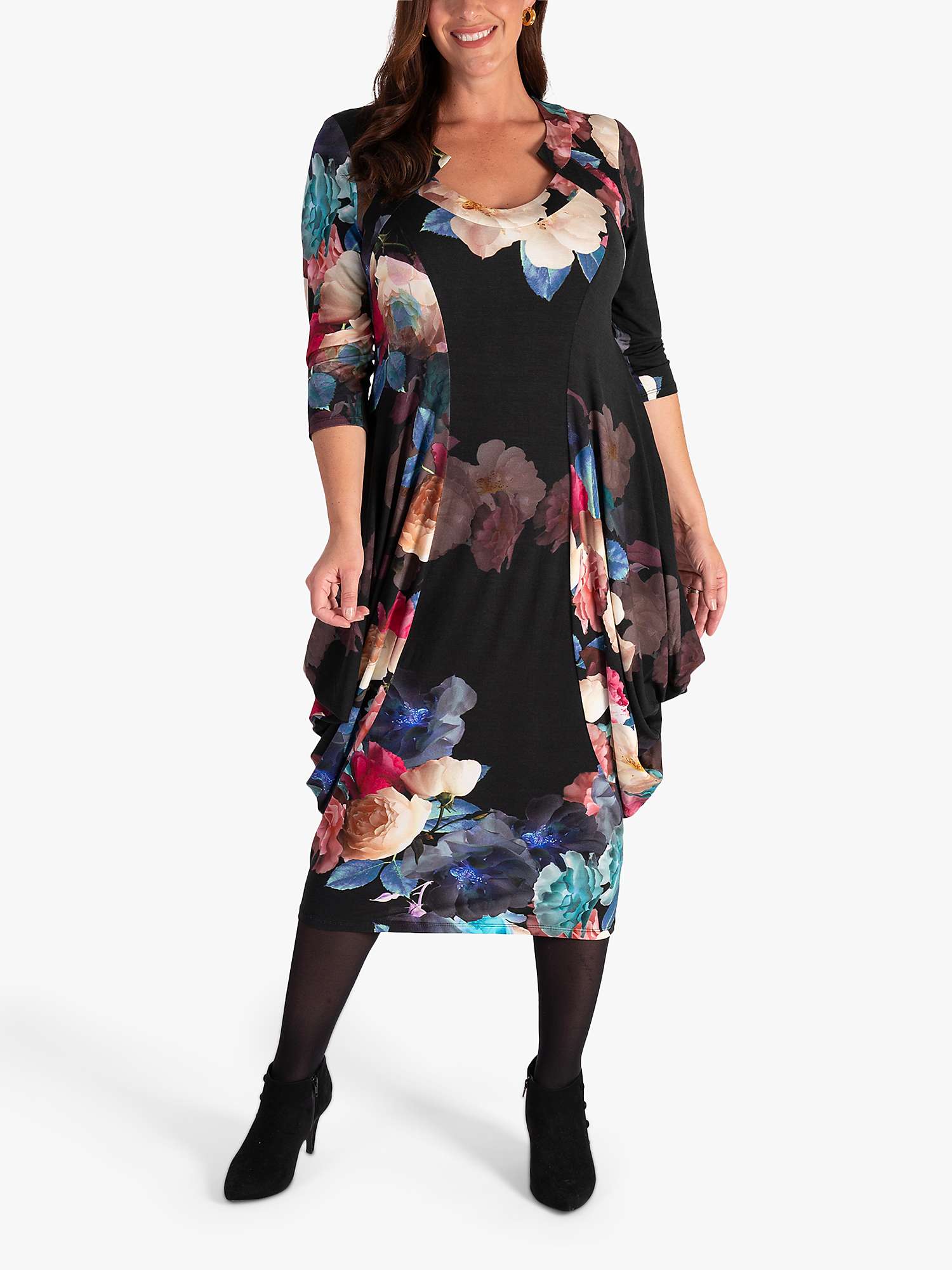Buy chesca Melody Rose Print Draped Jersey Dress, Black/Multi Online at johnlewis.com
