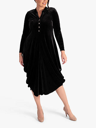 chesca Stretch Velvet Drape Dress, Black