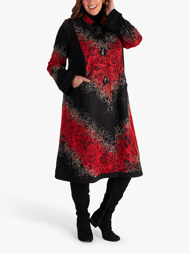 chesca Scribble Embroidered Coat, Black/Red