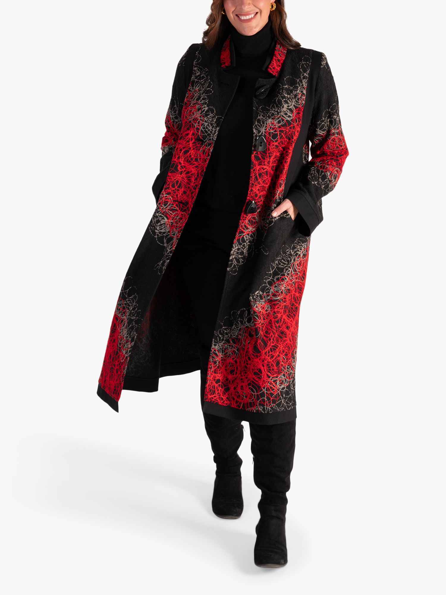 Buy chesca Scribble Embroidered Coat, Black/Red Online at johnlewis.com