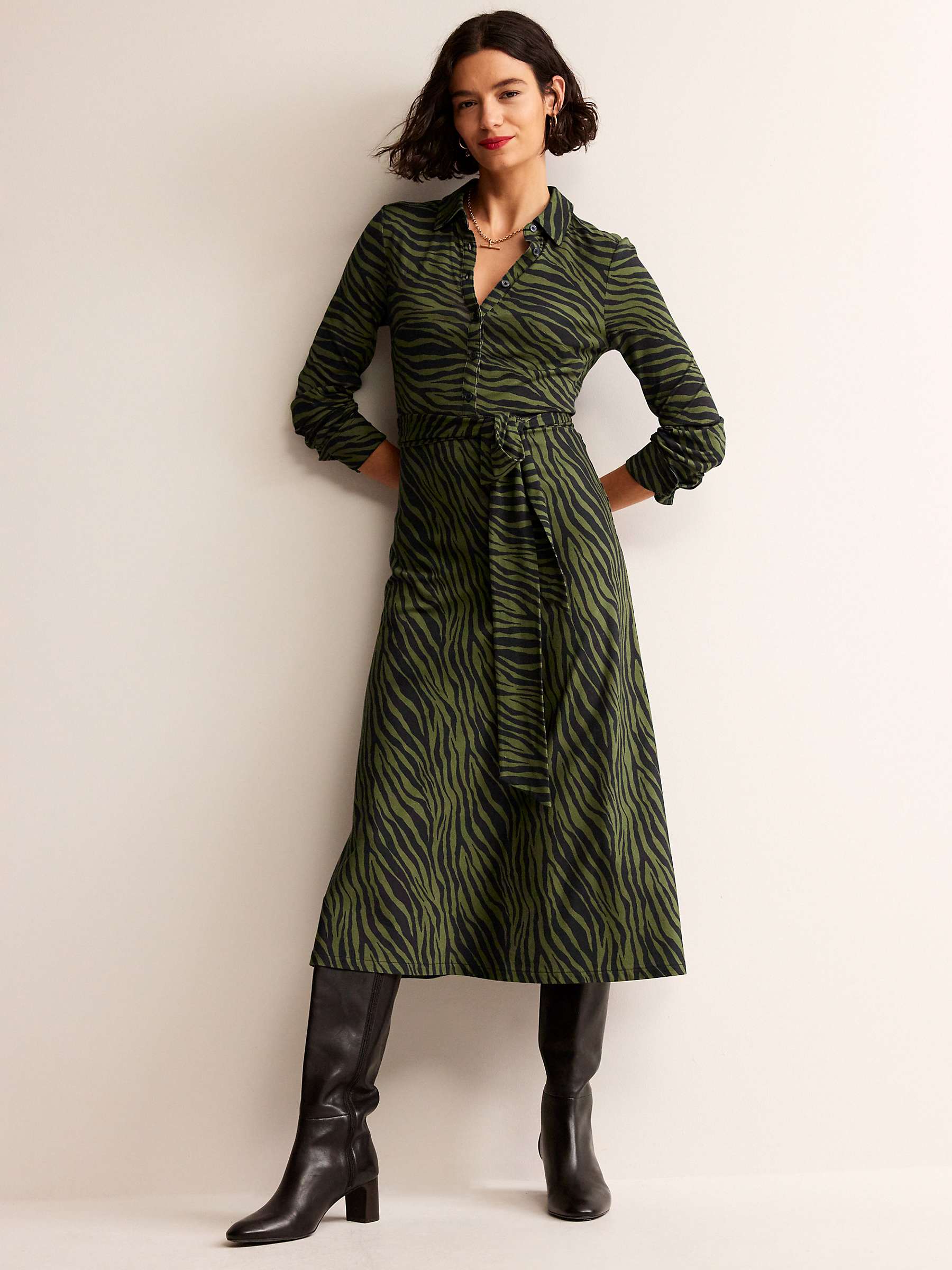 Buy Boden Laura Zebra Print Jersey Midi Shirt Dress, Oregano/Multi Online at johnlewis.com