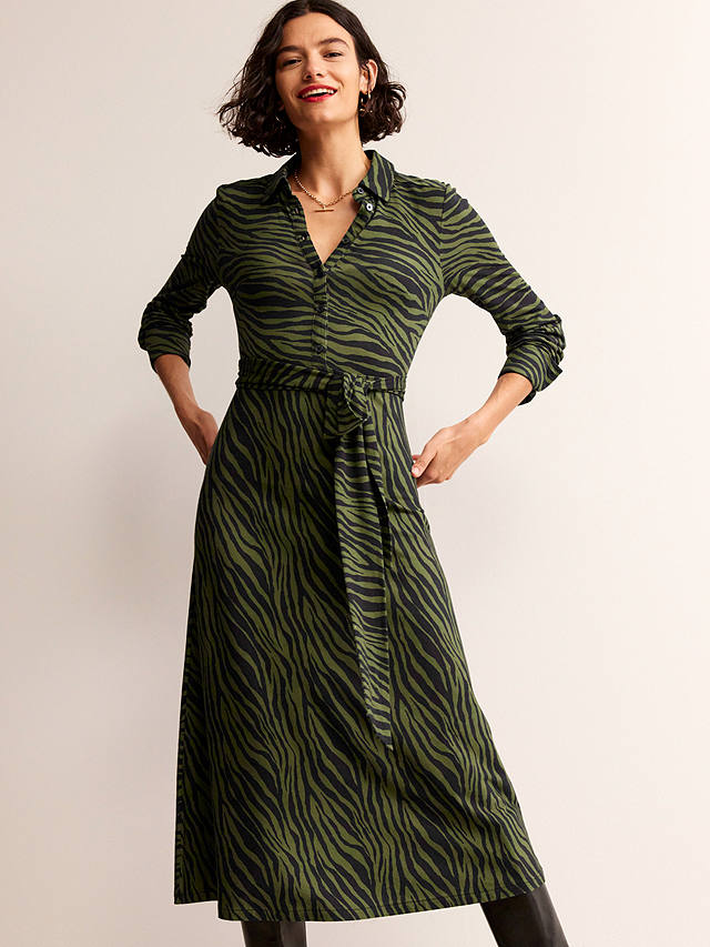 Boden Laura Zebra Print Jersey Midi Shirt Dress, Oregano/Multi, 8