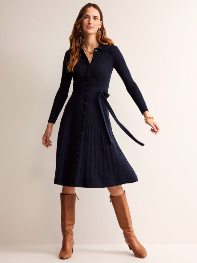 Boden Rachel Ribbed Knitted Midi Dress Navy 8 