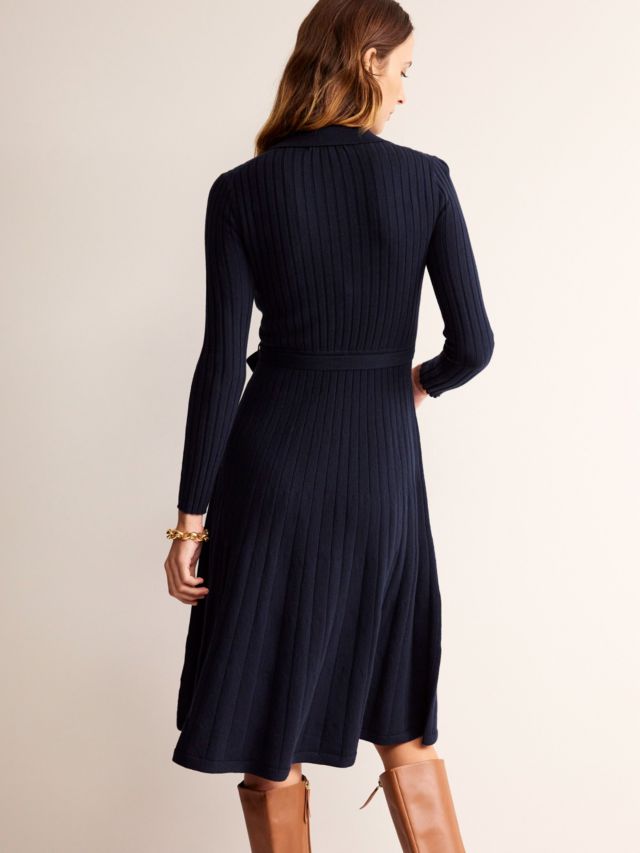 Boden Rachel Ribbed Knitted Midi Dress Navy 8 