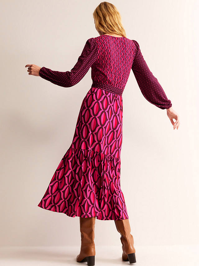Boden Geometric Print Jersey Maxi Wrap Dress, Vibrant Pink