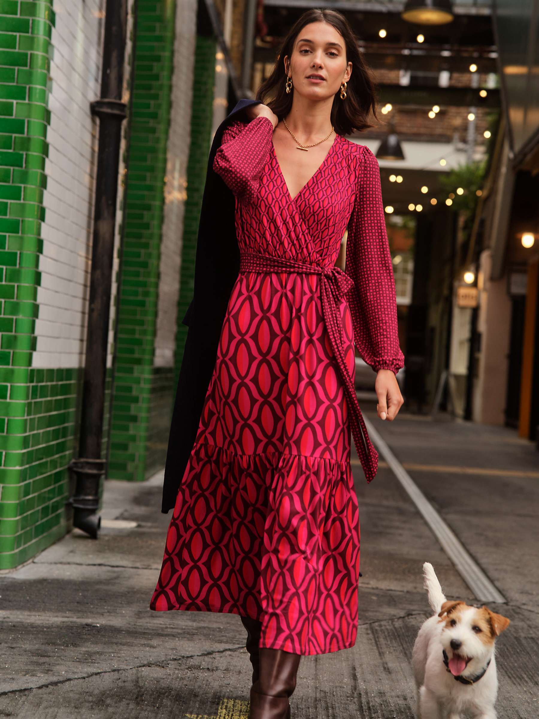 Buy Boden Geometric Print Jersey Maxi Wrap Dress, Vibrant Pink Online at johnlewis.com