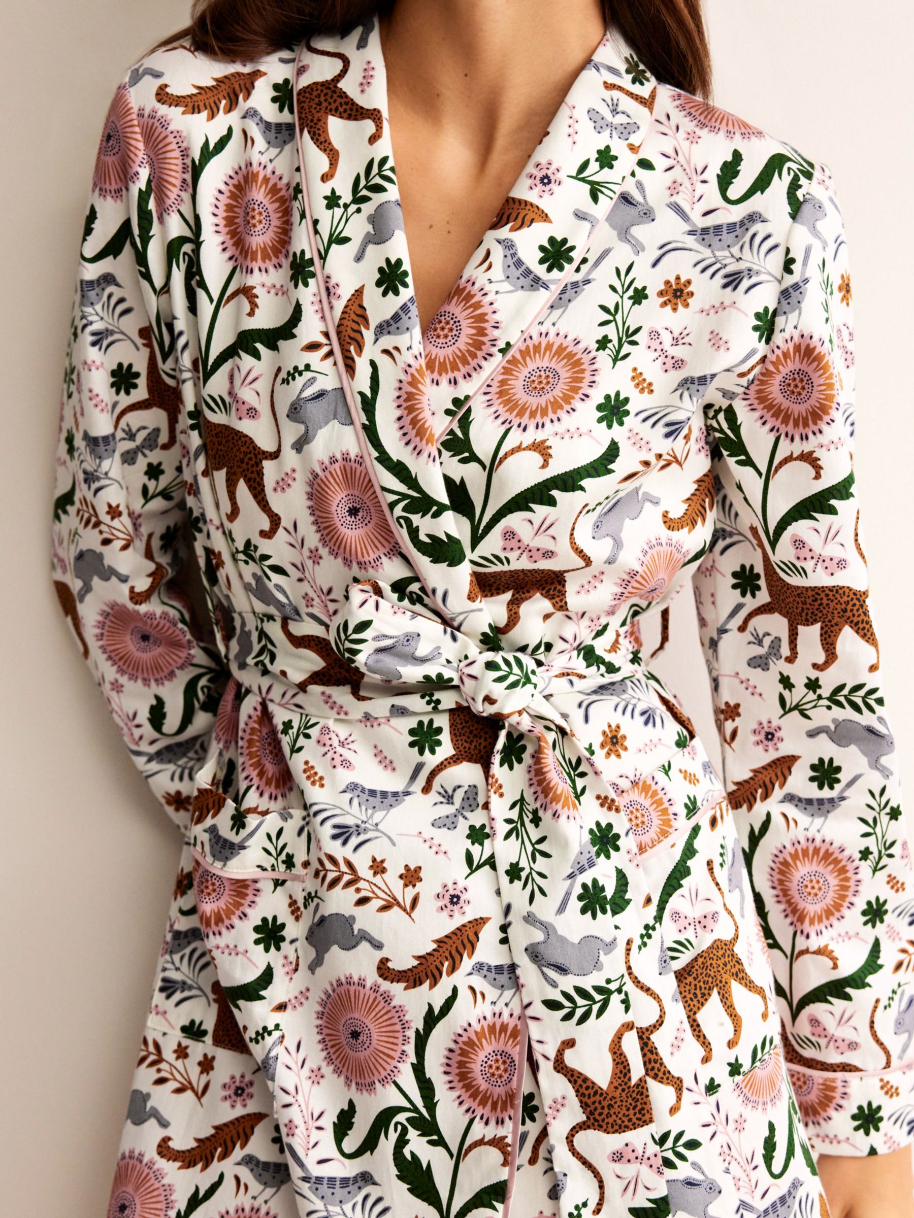 Buy Boden Jungle Flora Print Cotton Sateen Dressing Gown, Ivory/Multi Online at johnlewis.com