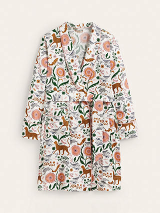 Boden Jungle Flora Print Cotton Sateen Dressing Gown, Ivory/Multi