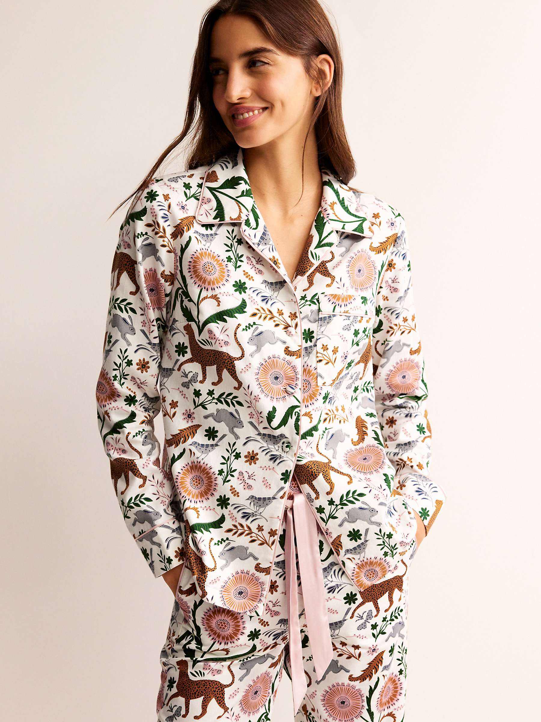 Buy Boden Jungle Flora Print Cotton Sateen Pyjama Shirt, Ivory/Multi Online at johnlewis.com