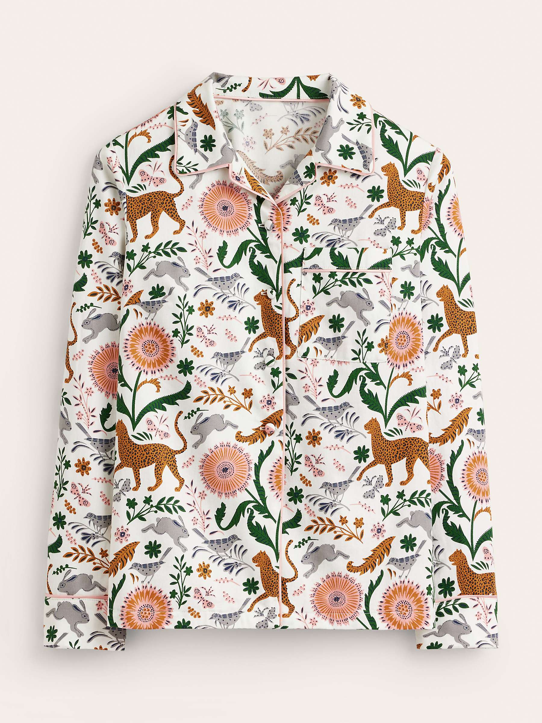 Buy Boden Jungle Flora Print Cotton Sateen Pyjama Shirt, Ivory/Multi Online at johnlewis.com