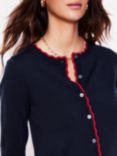 Boden Merino Scallop Detail Cardigan, Navy/Red