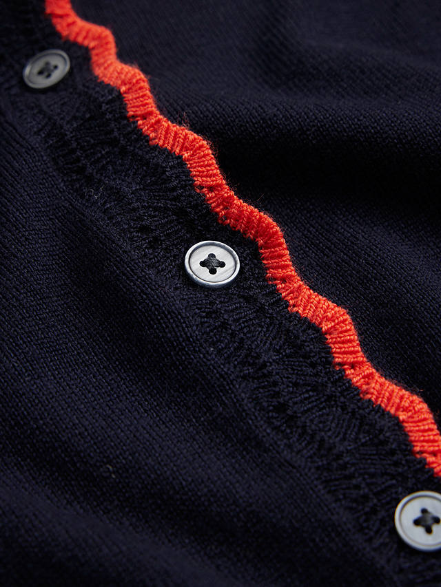 Boden Merino Scallop Detail Cardigan, Navy/Red