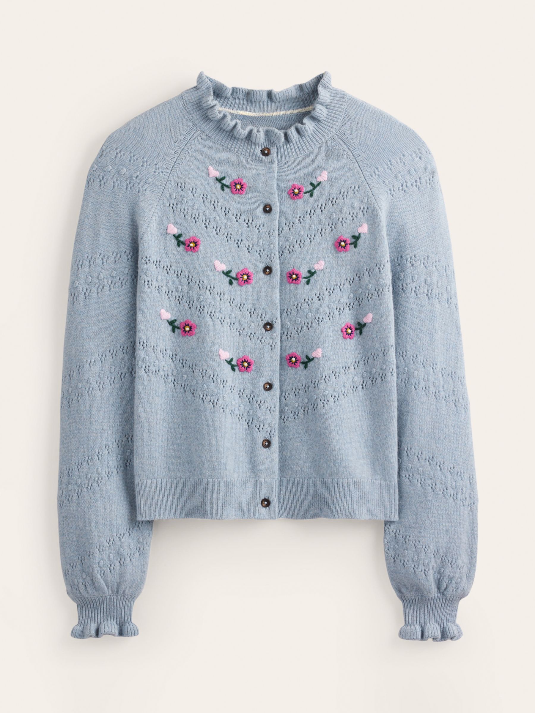 Boden Floral Embroidered Cardigan, Blue Pebble, XS