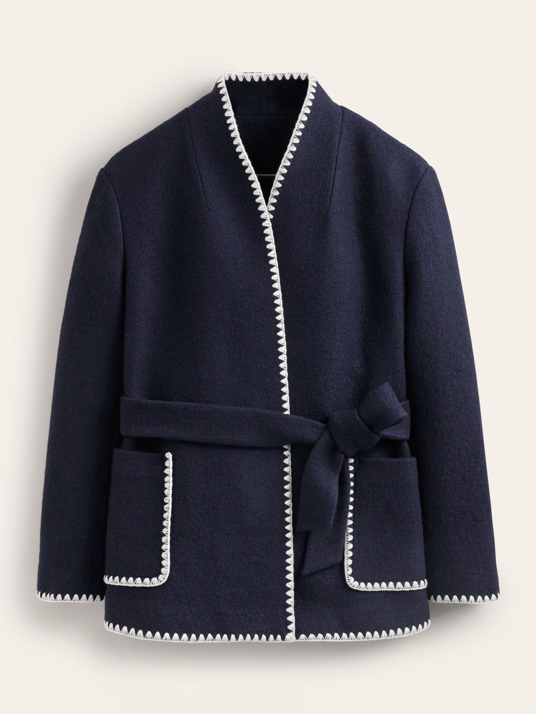 Boden Belted Short Wrap Coat, Navy, XS