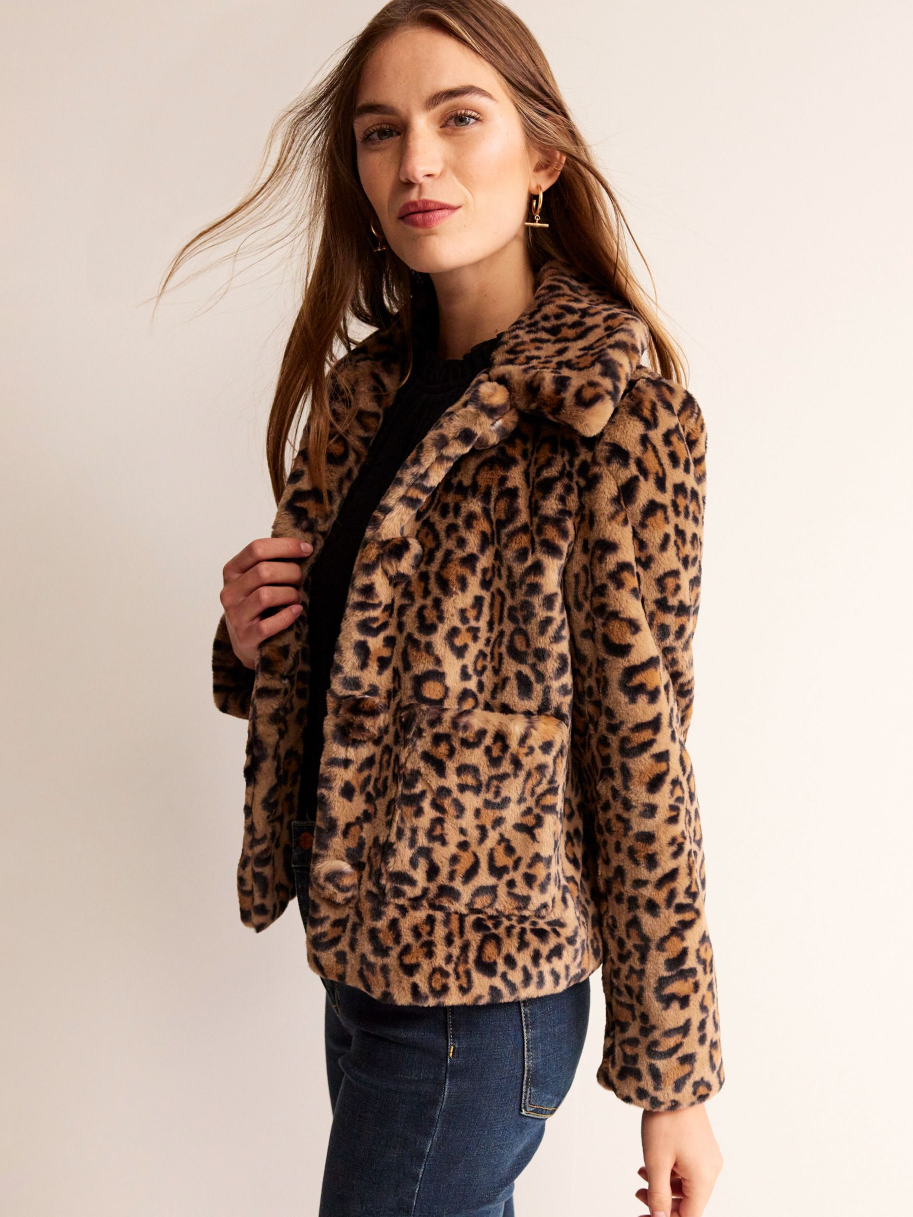 Boden York Faux Fur Coat, Leopard at John Lewis & Partners