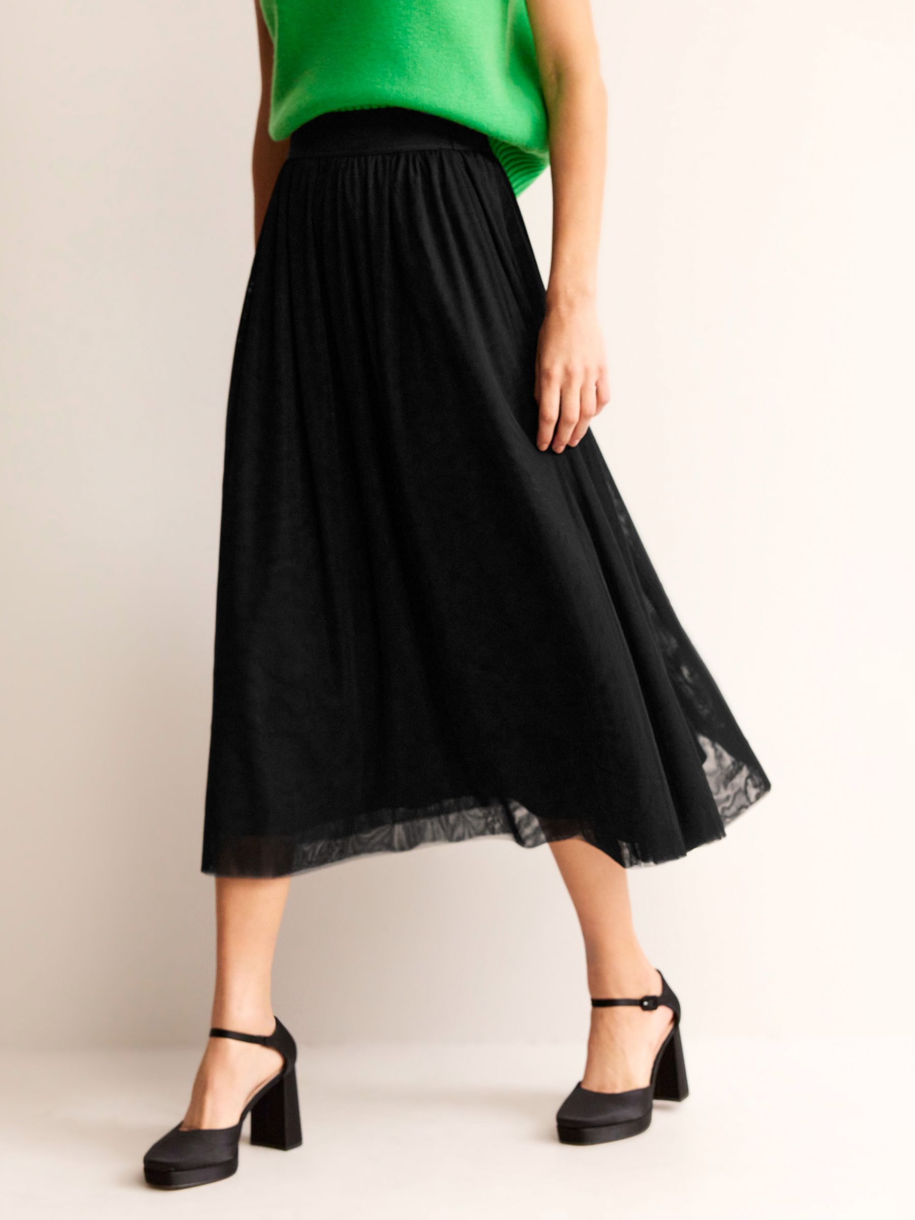 Boden Tulle Full Midi Skirt, Black at John Lewis & Partners