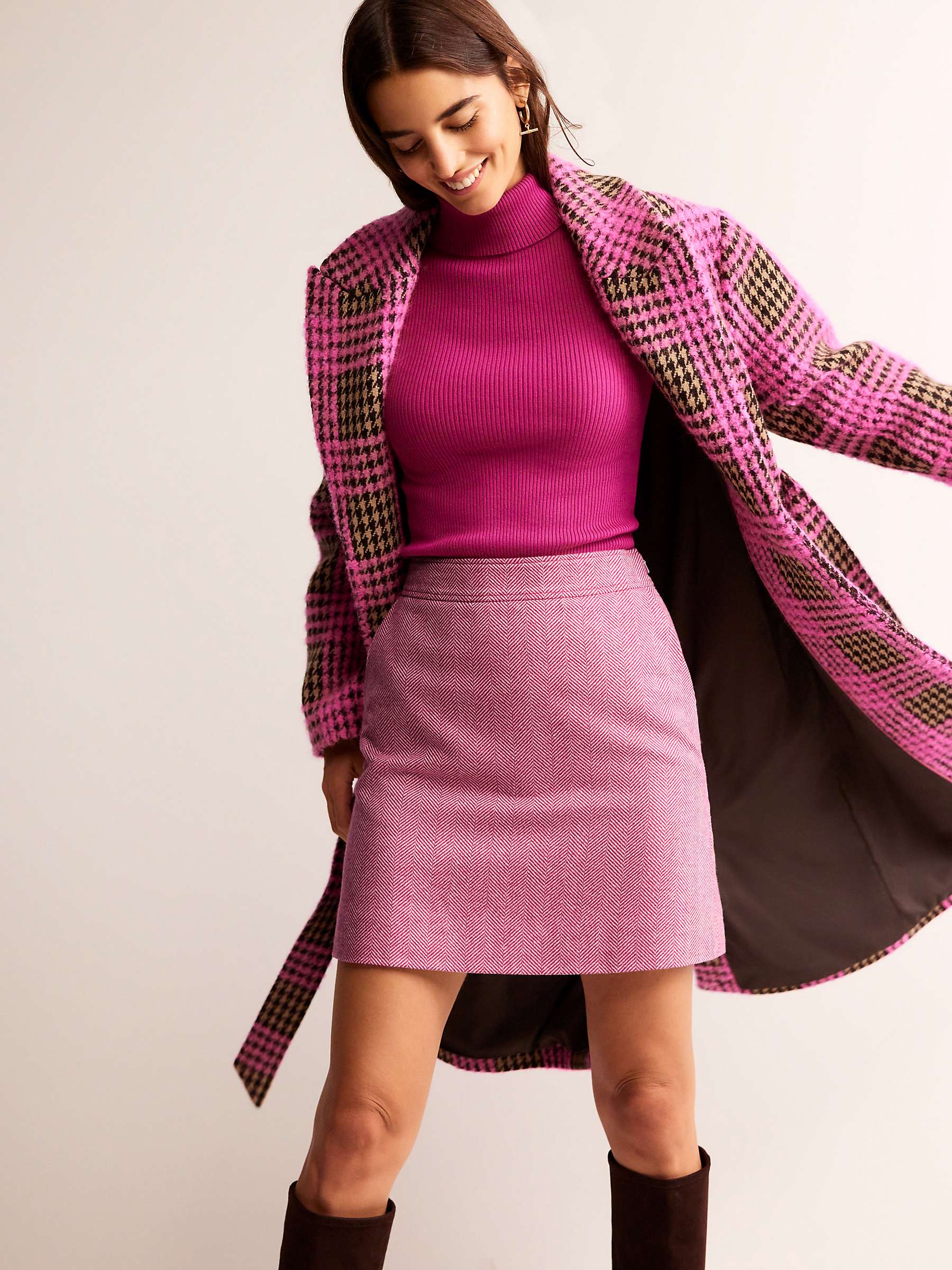 Boden Estella Herringbone Tweed Mini Skirt, Pink at John Lewis & Partners
