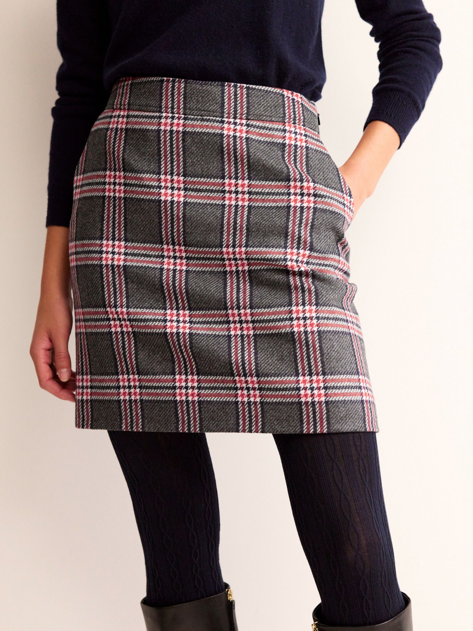 Boden Estella Checked Tweed Mini Skirt, Charcoal/Multi at John Lewis ...