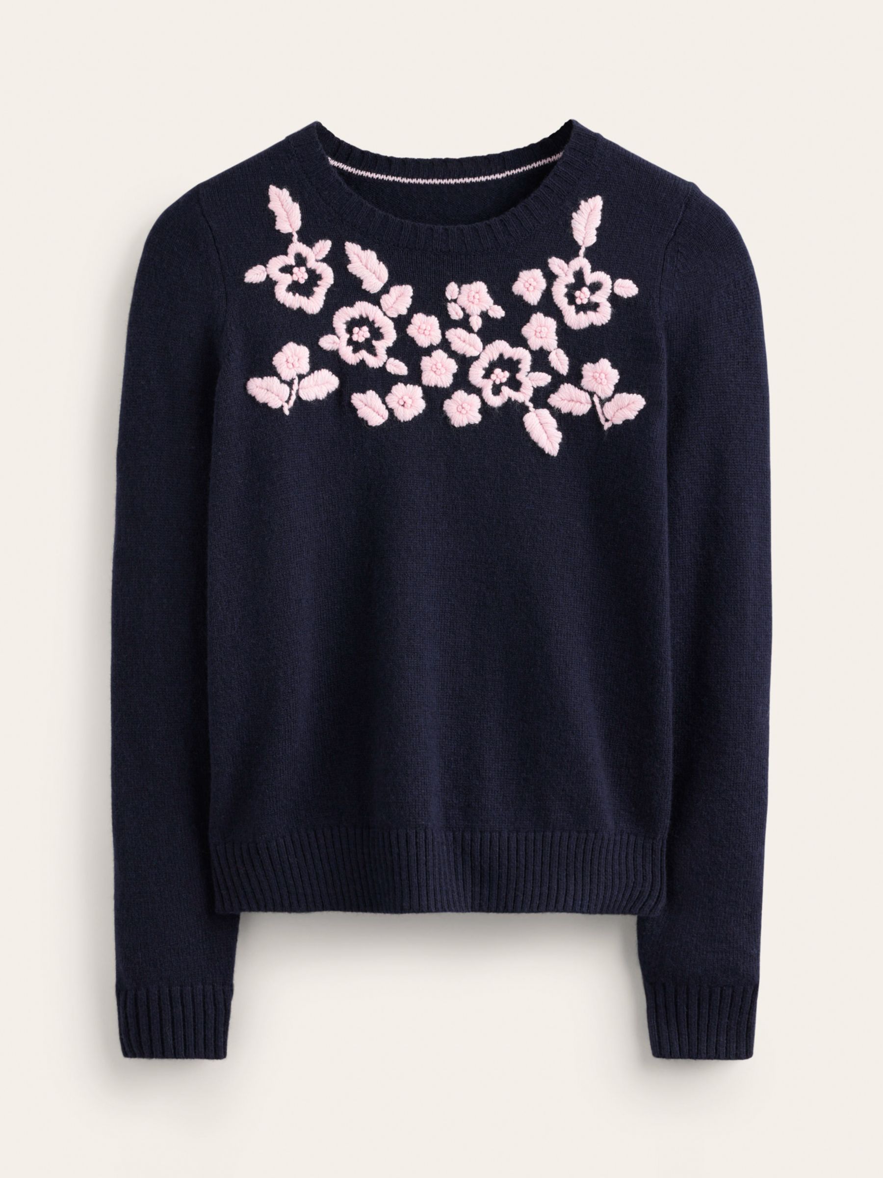 Boden Floral Embroidered Jumper, Navy at John Lewis & Partners