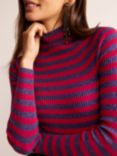 Boden Matilda High Neck Stripe Jumper, Rich Violet/Dark Red