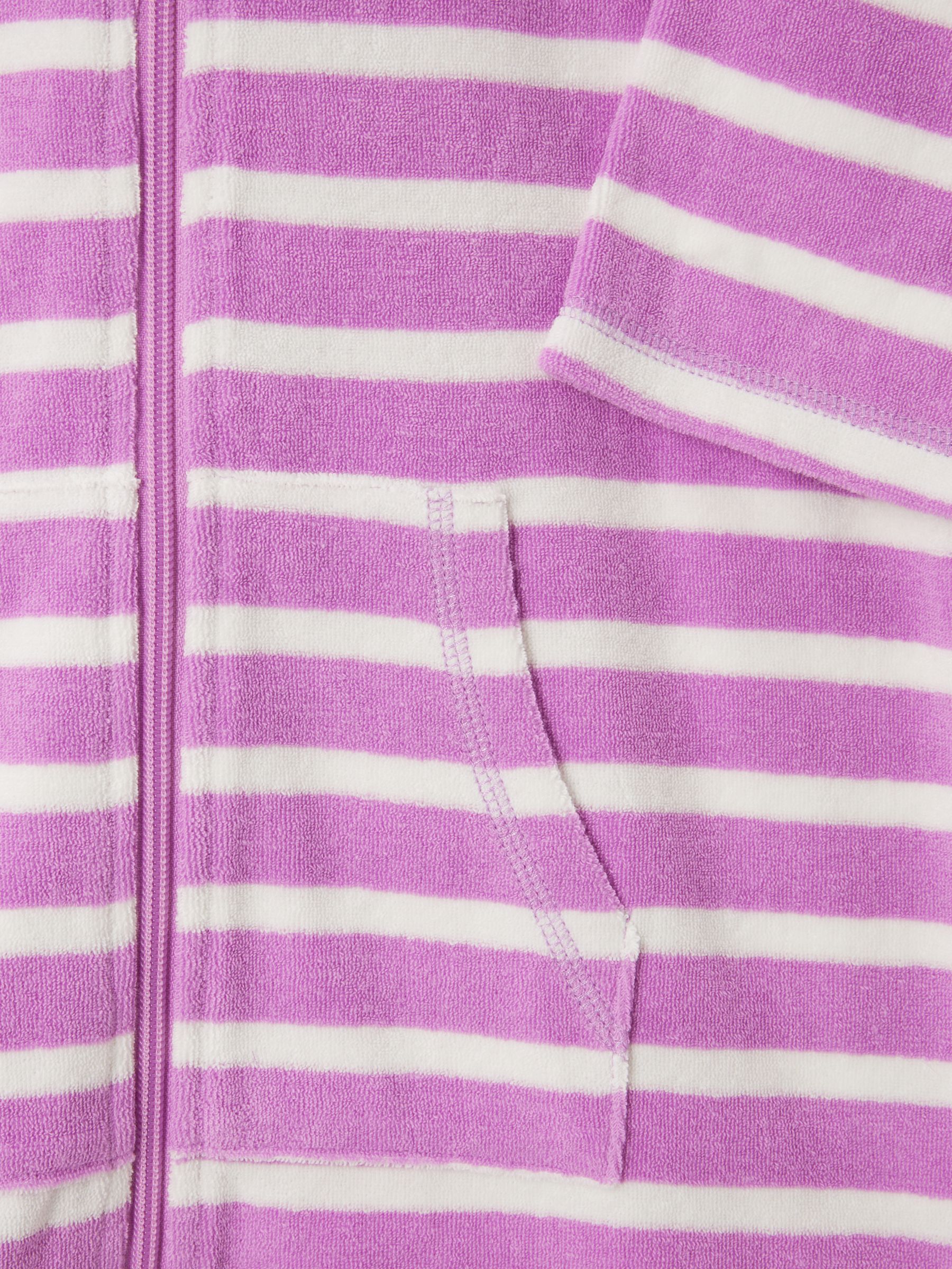 John Lewis Kids' Stripe Zip Through Towelling Poncho, Purple, 2 years