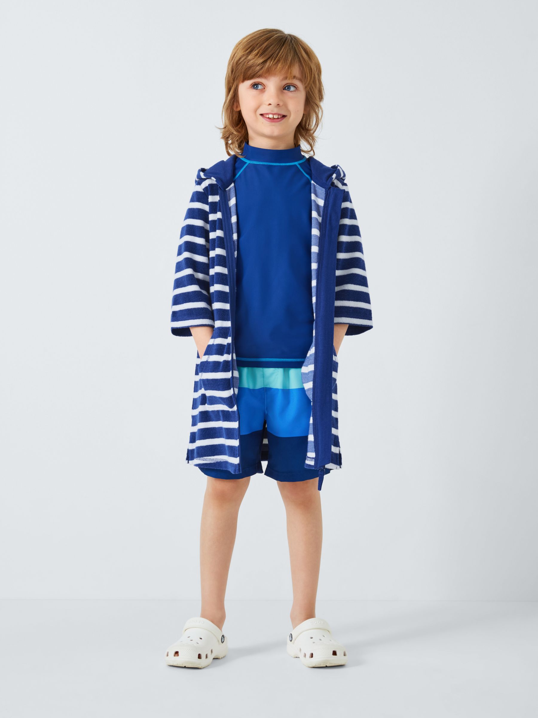 Buy John Lewis Kids' Stripe Zip Through Towelling Poncho, Blue Online at johnlewis.com